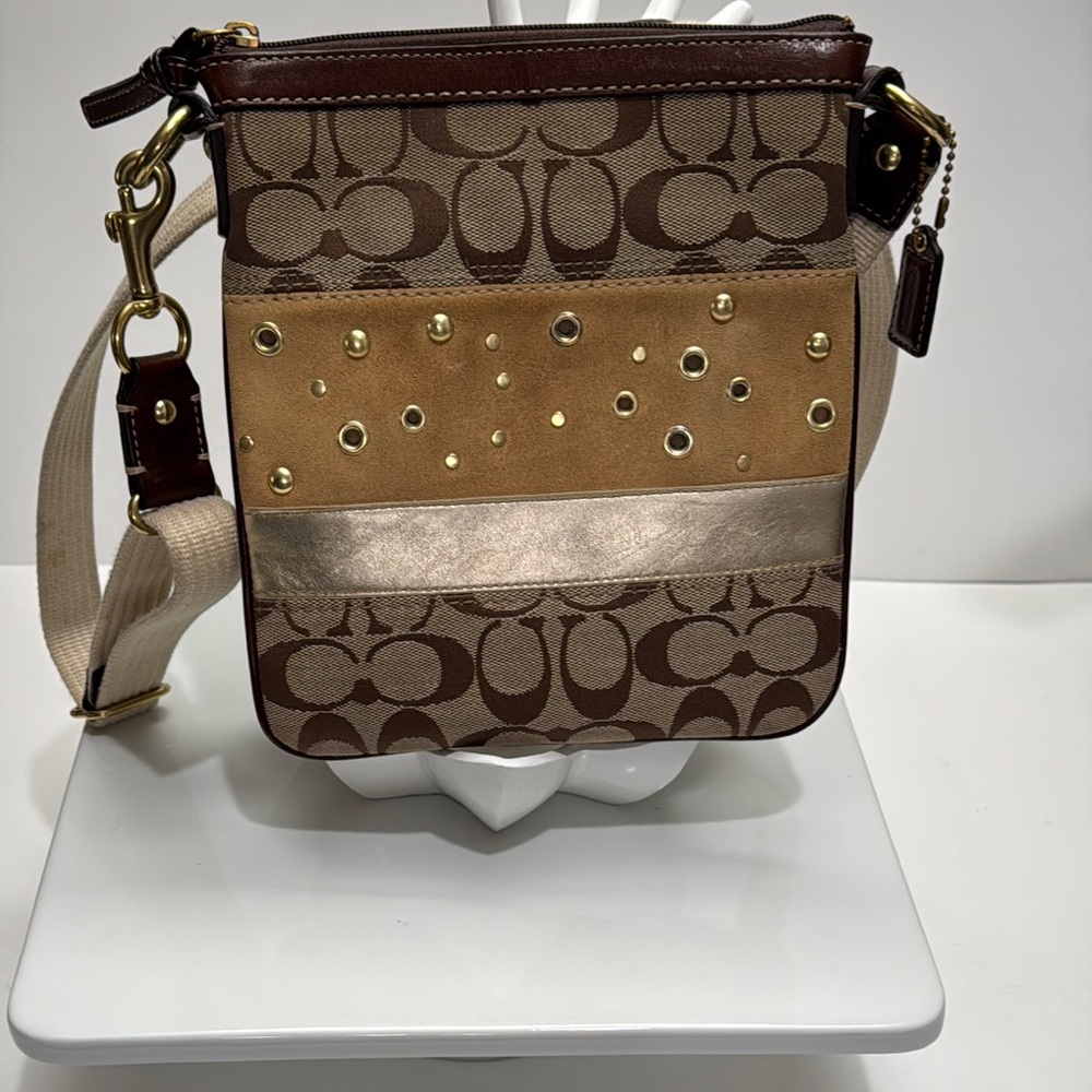 Coach Signature Logo Canvas Brown and Gold Crossbody